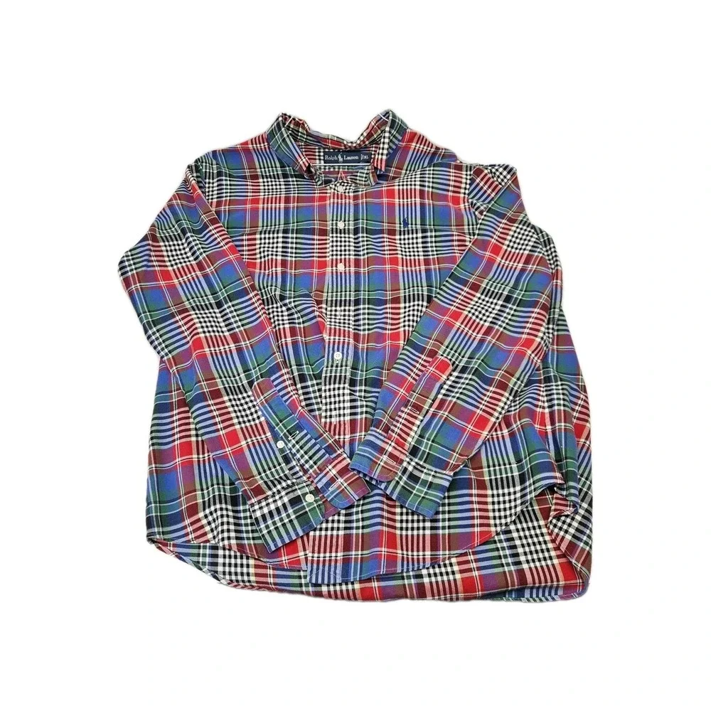 Ralph Lauren Plaid Button Up Long Sleeve Collared Shirt Size XL
